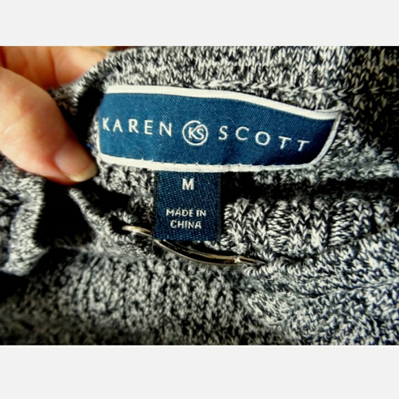 KAREN SCOTT for Macy's Knit Sweater Top M Gray Black dual blend Long sleeve - Picture 6 of 7
